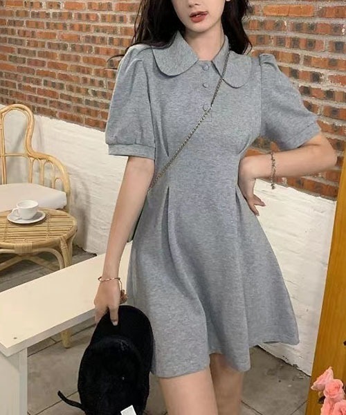 gossip!ロサンゼルス(ゴシップロサンゼルス)の「丸襟ポロワンピース 半袖パフスリーブ ウエストタック A ラインミニワンピ カジュアル きれいめ レディース 2 色展開 グレー / ブラック(ワンピース・レディース・グレー/ブラック・M/S)」の14枚目の写真