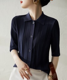 blackdia ocean ストライプリブニットシャツ