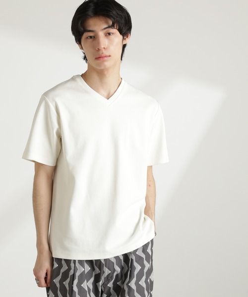 NANO universe（ナノユニバース）の「ダブルスムースVネックTシャツ 半袖（Tシャツ/カットソー・メンズ・ホワイト/カーキ/ブラック/ダークグレー・XL/L/M/S）」の9枚目の写真