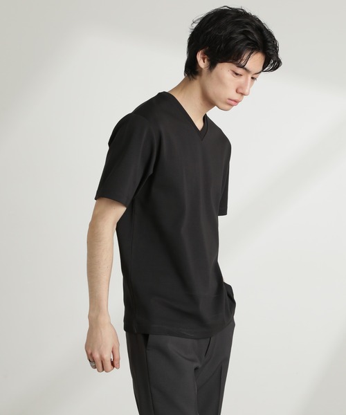 NANO universe（ナノユニバース）の「ダブルスムースVネックTシャツ 半袖（Tシャツ/カットソー・メンズ・ホワイト/カーキ/ブラック/ダークグレー・XL/L/M/S）」の7枚目の写真