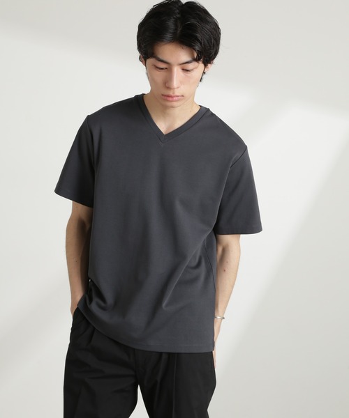 NANO universe（ナノユニバース）の「ダブルスムースVネックTシャツ 半袖（Tシャツ/カットソー・メンズ・ホワイト/カーキ/ブラック/ダークグレー・XL/L/M/S）」の6枚目の写真