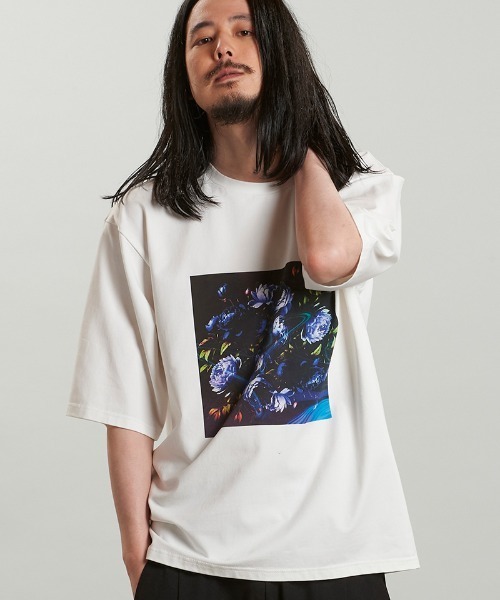 NO ID.(ノーアイディ)の「mt9650-FlowerプリントT Tシャツ(Tシャツ/カットソー・メンズ・ブラック/ホワイト・ONE SIZE)」の17枚目の写真