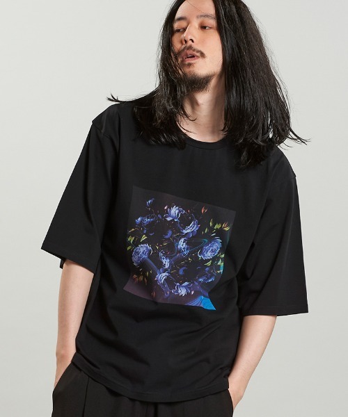 NO ID.(ノーアイディ)の「mt9650-FlowerプリントT Tシャツ(Tシャツ/カットソー・メンズ・ブラック/ホワイト・ONE SIZE)」の12枚目の写真