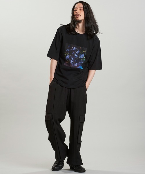 NO ID.(ノーアイディ)の「mt9650-FlowerプリントT Tシャツ(Tシャツ/カットソー・メンズ・ブラック/ホワイト・ONE SIZE)」の11枚目の写真