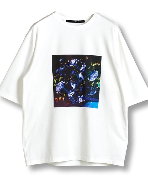 NO ID.(ノーアイディ)の「mt9650-FlowerプリントT Tシャツ(Tシャツ/カットソー・メンズ・ブラック/ホワイト・ONE SIZE)」の8枚目の写真