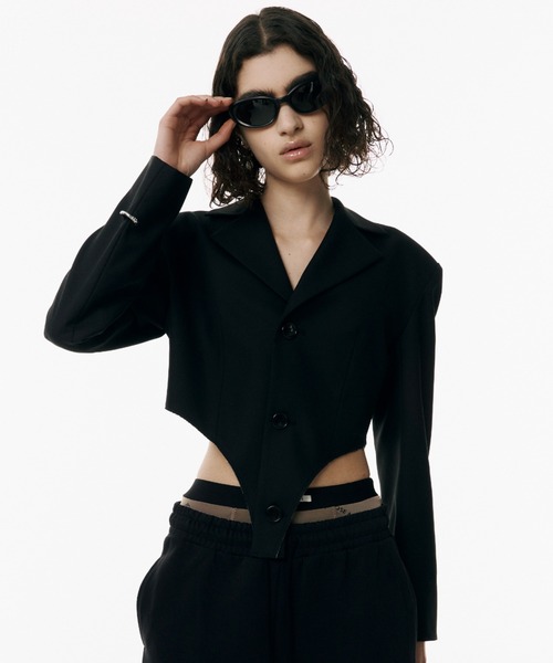 JOSE MOON(ジョゼムーン)の「HEM CUT SUITS JACKET/ヘムカットスーツジャケット(テーラードジャケット・レディース・ブラック/グレー・FREE)」の2枚目の写真