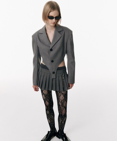 JOSE MOON(ジョゼムーン)の「HEM CUT SUITS JACKET/ヘムカットスーツジャケット(テーラードジャケット・レディース・ブラック/グレー・FREE)」の6枚目の写真