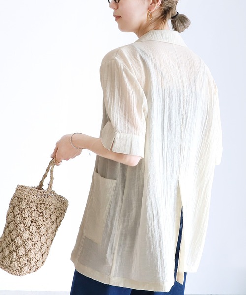 reca（レカ）の「シアー半袖テーラージャケット（テーラードジャケット・レディース・ブラック/アイボリー・M）」の7枚目の写真