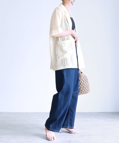 reca（レカ）の「シアー半袖テーラージャケット（テーラードジャケット・レディース・ブラック/アイボリー・M）」の12枚目の写真