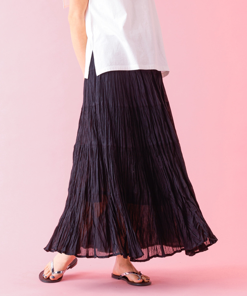 Rouge vif la cle（ルージュヴィフラクレ）の「【Le Melange/ル・メランジュ】コットンギャザースカート/機能素材/ギャザー/スカート【WEB限定】（スカート・レディース・ブラック/オレンジ/ホワイト/イエロー・S/M）」の2枚目の写真