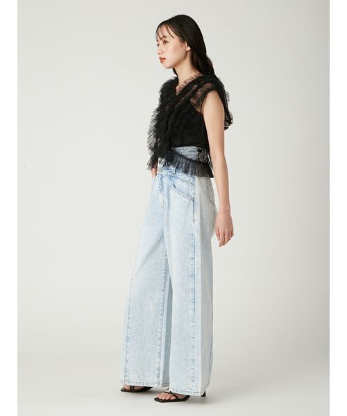 アシメダブルウエストワイドデニムパンツ セール】アシメダブルウエストワイドデニムパンツ（その他パンツ