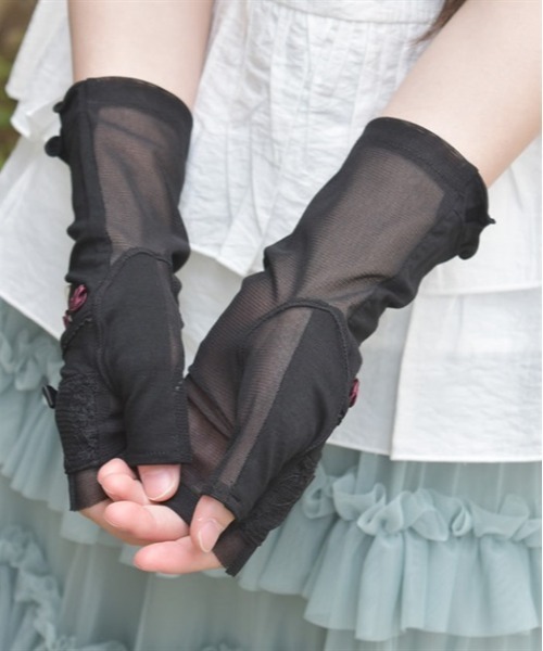 axes femme（アクシーズファム）の「巻きバラショートＵＶ手袋（手袋・レディース・キナリ/ブラック・FREE）」の4枚目の写真