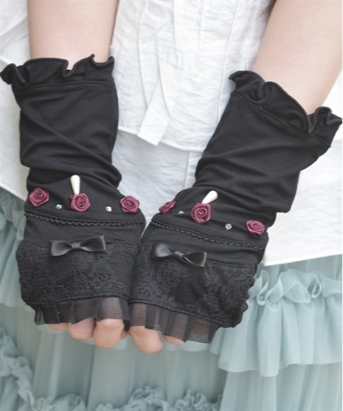 axes femme（アクシーズファム）の「巻きバラショートＵＶ手袋（手袋・レディース・キナリ/ブラック・FREE）」の5枚目の写真