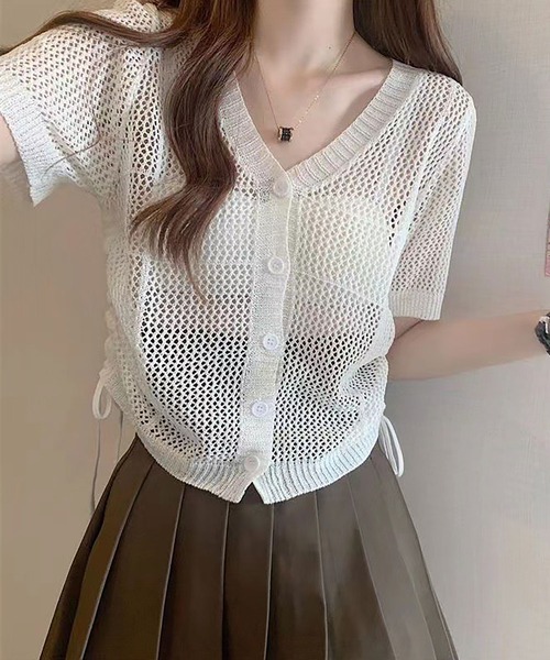 NinaetLina（ニナエリナ）の「ショート丈透かし編みニットカーディガン（カーディガン/ボレロ・レディース・ベージュ/ブラック/ホワイト・FREE）」の12枚目の写真