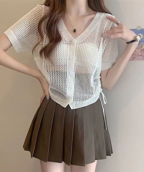 NinaetLina（ニナエリナ）の「ショート丈透かし編みニットカーディガン（カーディガン/ボレロ・レディース・ベージュ/ブラック/ホワイト・FREE）」の14枚目の写真
