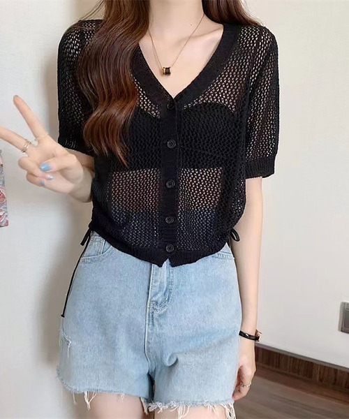 NinaetLina（ニナエリナ）の「ショート丈透かし編みニットカーディガン（カーディガン/ボレロ・レディース・ベージュ/ブラック/ホワイト・FREE）」の16枚目の写真
