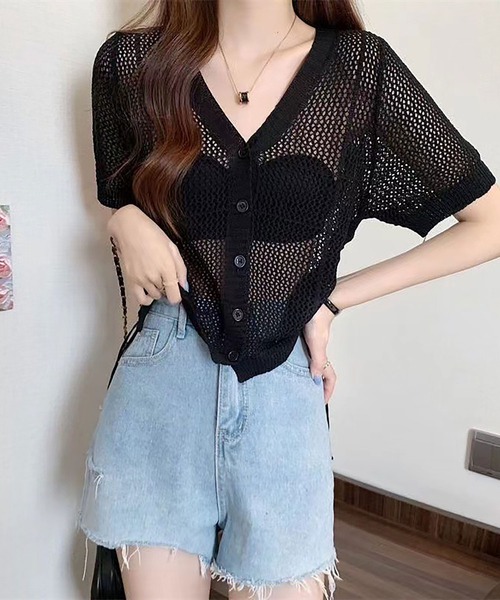 NinaetLina（ニナエリナ）の「ショート丈透かし編みニットカーディガン（カーディガン/ボレロ・レディース・ベージュ/ブラック/ホワイト・FREE）」の17枚目の写真