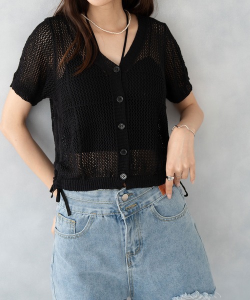 NinaetLina（ニナエリナ）の「ショート丈透かし編みニットカーディガン（カーディガン/ボレロ・レディース・ベージュ/ブラック/ホワイト・FREE）」の21枚目の写真