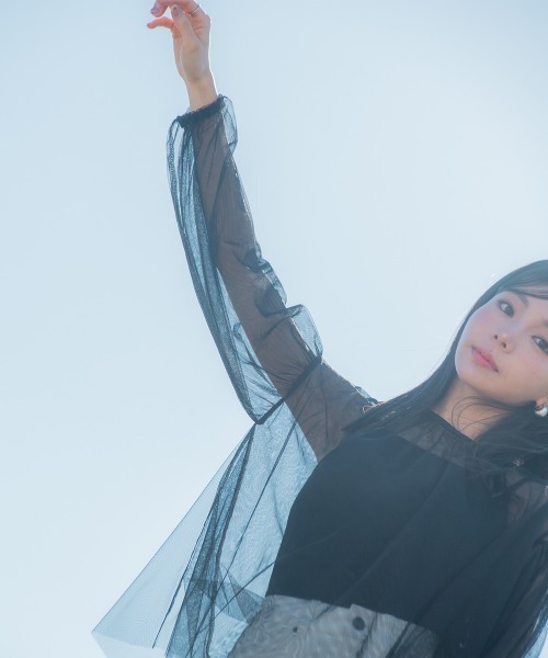 Petitjo（プッチージョ）の「小さいサイズ　チュールシアートップス　低身長さん・小柄女性（Tシャツ/カットソー・レディース・ブラック・PS/PM）」の6枚目の写真