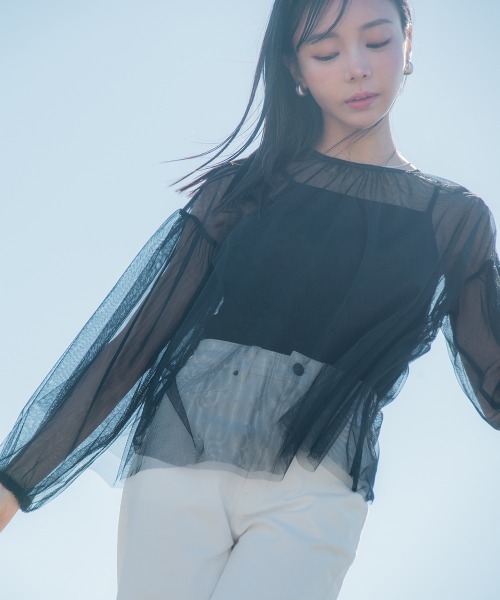 Petitjo（プッチージョ）の「小さいサイズ　チュールシアートップス　低身長さん・小柄女性（Tシャツ/カットソー・レディース・ブラック・PS/PM）」の8枚目の写真