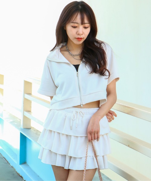 セール】《ジップアップ×フリルスカート》レディース 裏毛セットアップ