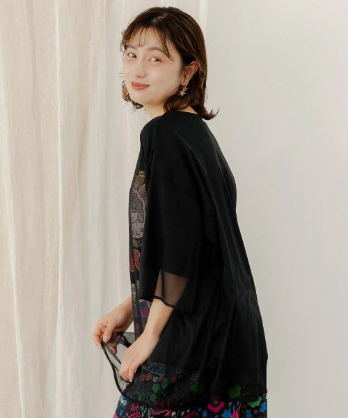 ScoLar（スカラー）の「ScoLar/スカラー　ヒストリー柄 チュール重ねTEE（Tシャツ/カットソー・レディース・ホワイト/ブラック・FREE）」の7枚目の写真