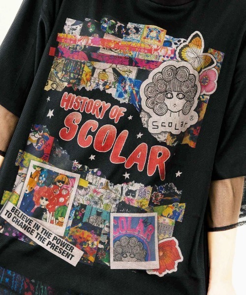 ScoLar（スカラー）の「ScoLar/スカラー　ヒストリー柄 チュール重ねTEE（Tシャツ/カットソー・レディース・ホワイト/ブラック・FREE）」の5枚目の写真