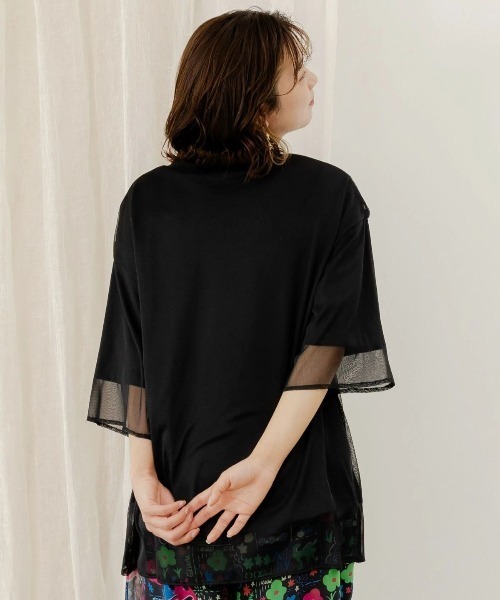 ScoLar（スカラー）の「ScoLar/スカラー　ヒストリー柄 チュール重ねTEE（Tシャツ/カットソー・レディース・ホワイト/ブラック・FREE）」の8枚目の写真