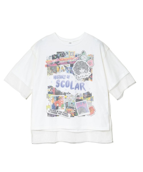 ScoLar（スカラー）の「ScoLar/スカラー　ヒストリー柄 チュール重ねTEE（Tシャツ/カットソー・レディース・ホワイト/ブラック・FREE）」の10枚目の写真