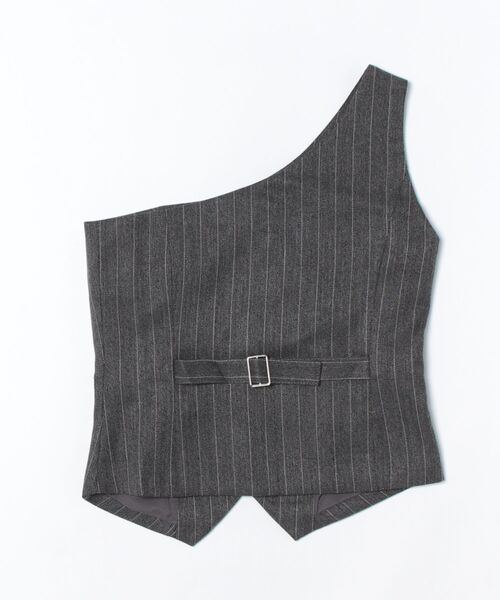 SUWDEE(スーディー)の「one shoulder stripe button bustier(ベスト・レディース・グレー/ベージュ・FREE)」の3枚目の写真