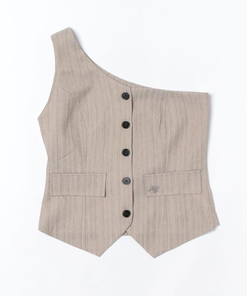 SUWDEE(スーディー)の「one shoulder stripe button bustier(ベスト・レディース・グレー/ベージュ・FREE)」の20枚目の写真