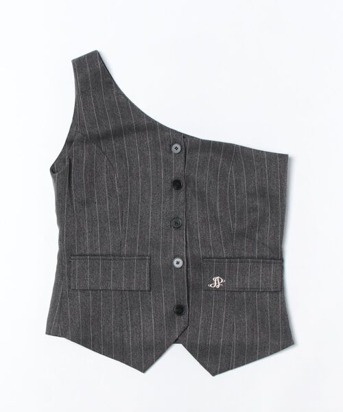 SUWDEE(スーディー)の「one shoulder stripe button bustier(ベスト・レディース・グレー/ベージュ・FREE)」の21枚目の写真