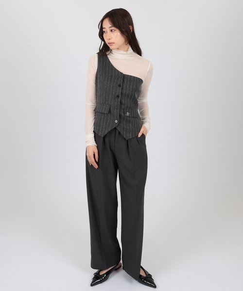 SUWDEE(スーディー)の「one shoulder stripe button bustier(ベスト・レディース・グレー/ベージュ・FREE)」の5枚目の写真