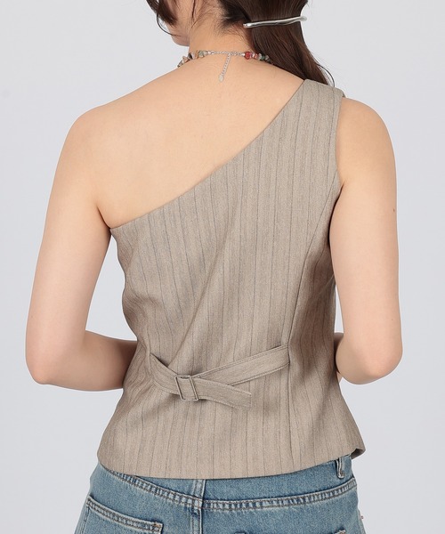 SUWDEE(スーディー)の「one shoulder stripe button bustier(ベスト・レディース・グレー/ベージュ・FREE)」の14枚目の写真