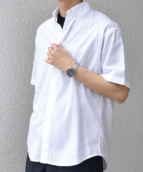 SHIPS any(シップス エニィ)の「SHIPS any: BEZ TEXTILE マルチカラー ストライプ/ソリッド ボタンダウン ショートスリーブ シャツ◇(シャツ/ブラウス・メンズ・ピンク/グリーン/ホワイト/ブルー・X-LARGE/LARGE/MEDIUM/SMALL)」の8枚目の写真