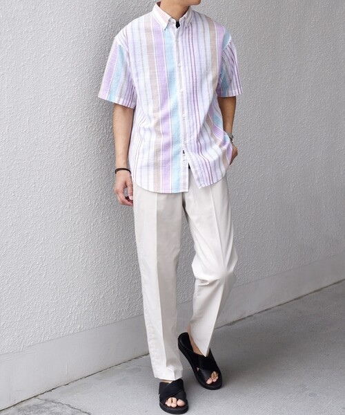 SHIPS any(シップス エニィ)の「SHIPS any: BEZ TEXTILE マルチカラー ストライプ/ソリッド ボタンダウン ショートスリーブ シャツ◇(シャツ/ブラウス・メンズ・ピンク/グリーン/ホワイト/ブルー・X-LARGE/LARGE/MEDIUM/SMALL)」の10枚目の写真