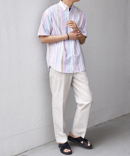 SHIPS any(シップス エニィ)の「SHIPS any: BEZ TEXTILE マルチカラー ストライプ/ソリッド ボタンダウン ショートスリーブ シャツ◇(シャツ/ブラウス・メンズ・ピンク/グリーン/ホワイト/ブルー・X-LARGE/LARGE/MEDIUM/SMALL)」の11枚目の写真