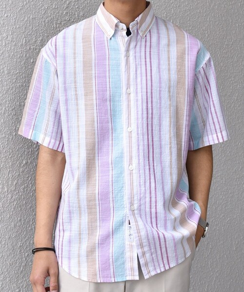 SHIPS any(シップス エニィ)の「SHIPS any: BEZ TEXTILE マルチカラー ストライプ/ソリッド ボタンダウン ショートスリーブ シャツ◇(シャツ/ブラウス・メンズ・ピンク/グリーン/ホワイト/ブルー・X-LARGE/LARGE/MEDIUM/SMALL)」の12枚目の写真