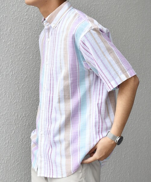 SHIPS any(シップス エニィ)の「SHIPS any: BEZ TEXTILE マルチカラー ストライプ/ソリッド ボタンダウン ショートスリーブ シャツ◇(シャツ/ブラウス・メンズ・ピンク/グリーン/ホワイト/ブルー・X-LARGE/LARGE/MEDIUM/SMALL)」の13枚目の写真