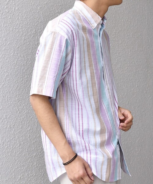 SHIPS any(シップス エニィ)の「SHIPS any: BEZ TEXTILE マルチカラー ストライプ/ソリッド ボタンダウン ショートスリーブ シャツ◇(シャツ/ブラウス・メンズ・ピンク/グリーン/ホワイト/ブルー・X-LARGE/LARGE/MEDIUM/SMALL)」の14枚目の写真