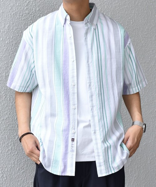 SHIPS any(シップス エニィ)の「SHIPS any: BEZ TEXTILE マルチカラー ストライプ/ソリッド ボタンダウン ショートスリーブ シャツ◇(シャツ/ブラウス・メンズ・ピンク/グリーン/ホワイト/ブルー・X-LARGE/LARGE/MEDIUM/SMALL)」の17枚目の写真