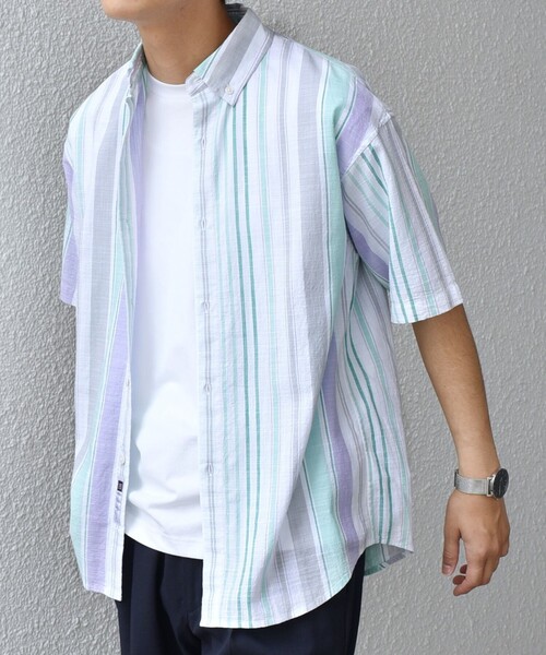 SHIPS any(シップス エニィ)の「SHIPS any: BEZ TEXTILE マルチカラー ストライプ/ソリッド ボタンダウン ショートスリーブ シャツ◇(シャツ/ブラウス・メンズ・ピンク/グリーン/ホワイト/ブルー・X-LARGE/LARGE/MEDIUM/SMALL)」の18枚目の写真