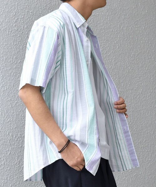 SHIPS any(シップス エニィ)の「SHIPS any: BEZ TEXTILE マルチカラー ストライプ/ソリッド ボタンダウン ショートスリーブ シャツ◇(シャツ/ブラウス・メンズ・ピンク/グリーン/ホワイト/ブルー・X-LARGE/LARGE/MEDIUM/SMALL)」の19枚目の写真