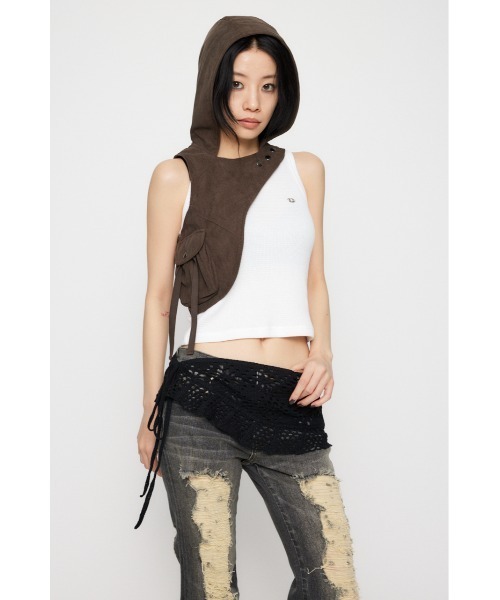 LAGUA GEM(ラグアジェム)の「HOODIE DESIGN ベスト(ベスト・レディース・ブラウン/オフホワイト・FREE)」の18枚目の写真