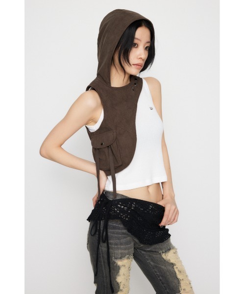 LAGUA GEM(ラグアジェム)の「HOODIE DESIGN ベスト(ベスト・レディース・ブラウン/オフホワイト・FREE)」の19枚目の写真