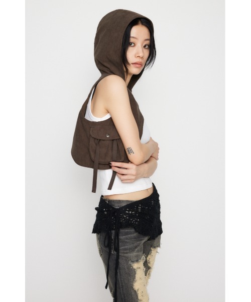 LAGUA GEM(ラグアジェム)の「HOODIE DESIGN ベスト(ベスト・レディース・ブラウン/オフホワイト・FREE)」の3枚目の写真