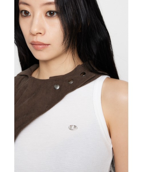 LAGUA GEM(ラグアジェム)の「HOODIE DESIGN ベスト(ベスト・レディース・ブラウン/オフホワイト・FREE)」の11枚目の写真