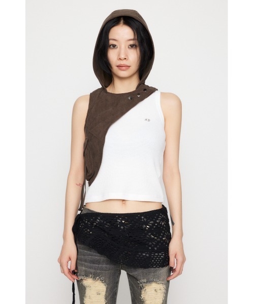 LAGUA GEM(ラグアジェム)の「HOODIE DESIGN ベスト(ベスト・レディース・ブラウン/オフホワイト・FREE)」の17枚目の写真