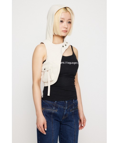 LAGUA GEM(ラグアジェム)の「HOODIE DESIGN ベスト(ベスト・レディース・ブラウン/オフホワイト・FREE)」の12枚目の写真