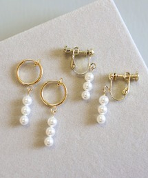 KAM.accessory/サージカルステンレス316L/金属アレルギー対応/3連パールイヤリング